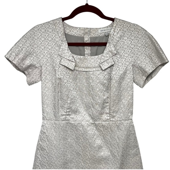 See By Chloe Silver Printed Short Sleeve A-Line Mini Dress Women’s 4 - Picture 3 of 8